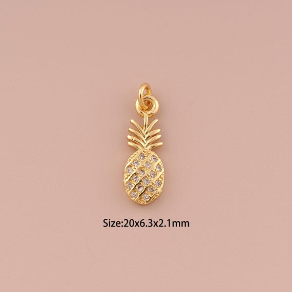 18K Gold Pineapple Charms,CZ Pave Minimalist Charms Pendants,Fruit Charm for DIY Jewelry Making Supply
