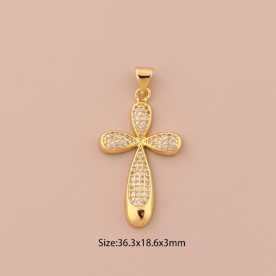 18K Gold Cross Charms,CZ Pave Christian Charms Pendants,Religious Charm for DIY Jewelry Making Supply