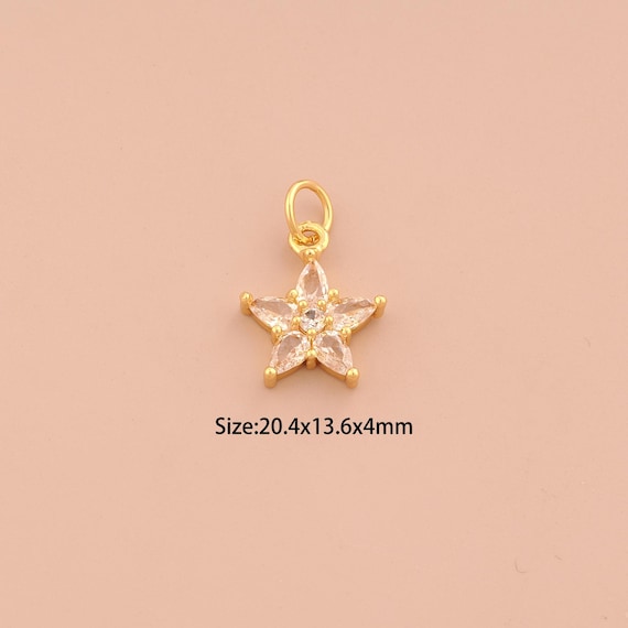 18K Gold Flower Charms,CZ Pave Flower Charms Pendants,Flower Charm for DIY Jewelry Making Supply