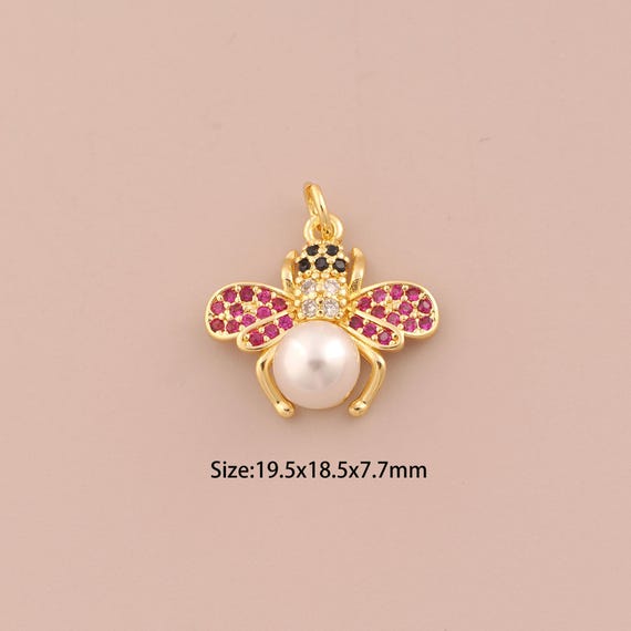18K Gold Bee Charms,CZ Pave Insect Charms Pendants,Bee Charm for DIY Jewelry Making Supply
