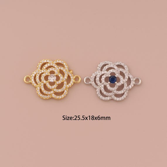 18K Gold Flower Connector,CZ Pave Minimalist Connector Charms,Flower Connector for DIY Jewelry Making Supply