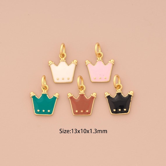 18K Gold Crown Pendant,Enamel Crown Charm,Crown Charm, DIY Jewelry Supplies