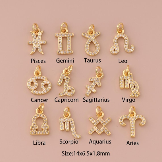 18K Gold Zodiac Constellation Charms,CZ Pave Horoscope Charms Pendants,Astrological Charm for DIY Jewelry Making Supply