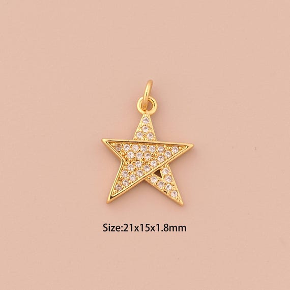 18K Gold Star Charms,CZ Pave Celestial Charms Pendants,Star Charm for DIY Jewelry Making Supply