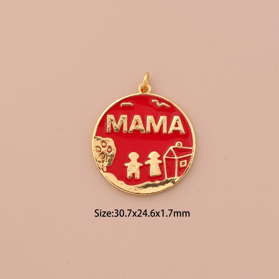 18K Gold MAMA Charms,Couple Charms Pendants,Enamel Couple Charm for DIY Jewelry Making Supply