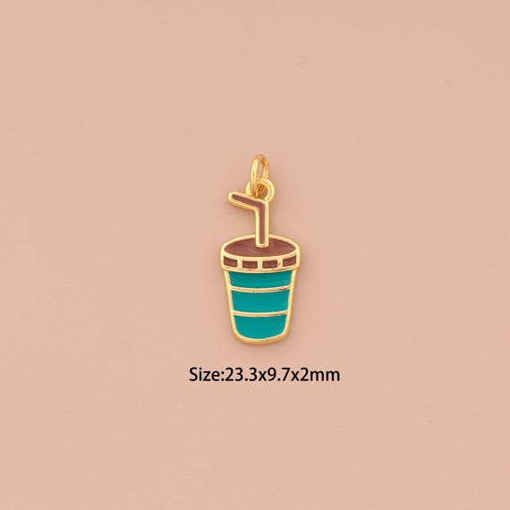 18K Gold Coke Cup Charms,Enamel Beverage Charms Pendants,Coke Cup Charm for DIY Jewelry Making Supply