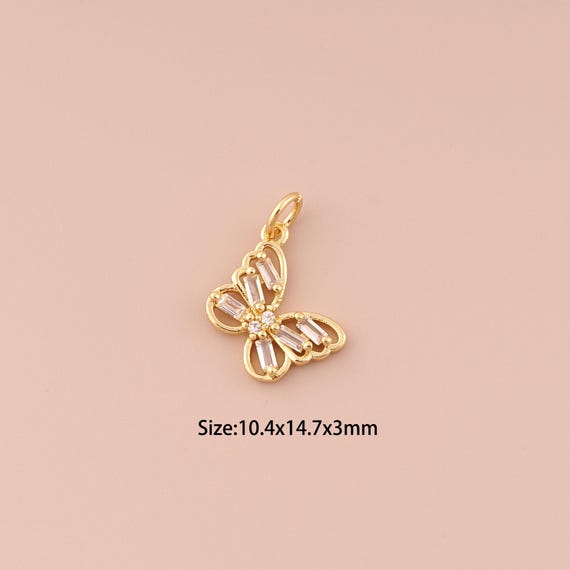 18K Gold Butterfly Charms,CZ Pave Minimalist Charms Pendants,Butterfly Charm for DIY Jewelry Making Supply