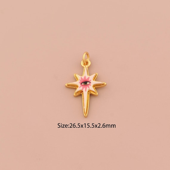 18K Gold Polaris Charms,Enamel Starburst Charms Pendants,Evil Eye Charm for DIY Jewelry Making Supply