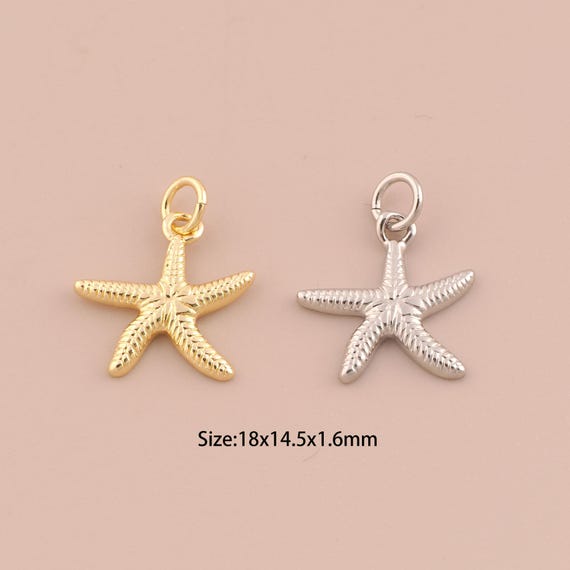 18K Gold Starfish Charms,Marine Life Charms Pendants,Starfish Charm for DIY Jewelry Making Supply