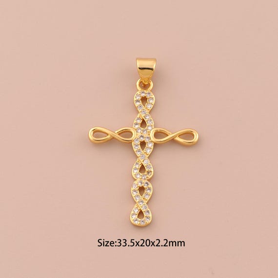 18K Gold Cross Charms,CZ Pave Christian Charms Pendants,Religious Charm for DIY Jewelry Making Supply
