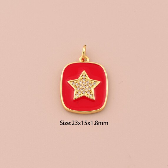 18K Gold Star Charms,Enamel Minimalist Charms Pendants,Square Star Charm for DIY Jewelry Making Supply