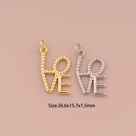 18K Gold LOVE Charms,Minimalist Charms Pendants,Letter Charm for DIY Jewelry Making Supply