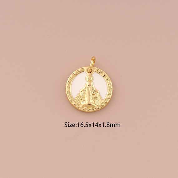 18K Gold Virgin Mary Charms,Enamel Minimalist Charms Pendants,Catholic Charm for DIY Jewelry Making Supply