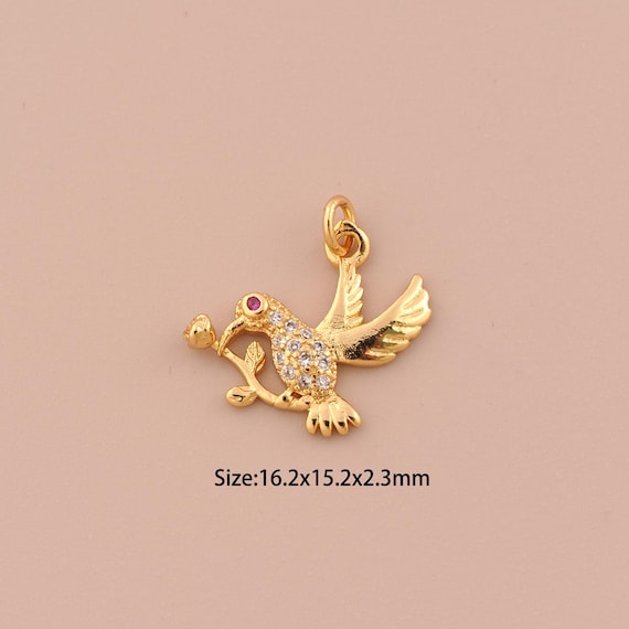 18K Gold Bird Charms,CZ Pave Minimalist Charms Pendants,Bird Charm for DIY Jewelry Making Supply