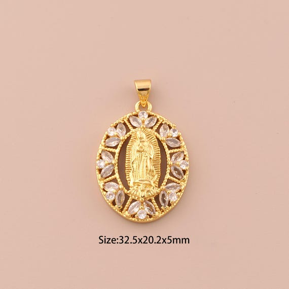 18K Gold Virgin Mary Charms,CZ Pave Religious Charms Pendants,Catholic Charm for DIY Jewelry Making Supply