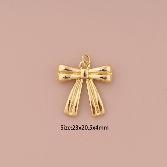 18K Gold Bow Charms,Minimalist Charms Pendants,Bow Charm for DIY Jewelry Making Supply