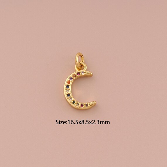 18K Gold Moon Charms,CZ Pave Minimalist Charms Pendants,Moon Charm for DIY Jewelry Making Supply