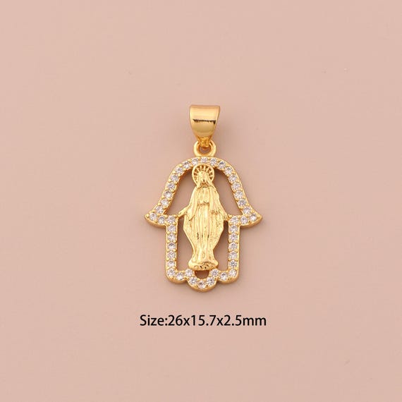 18K Gold Hamsa Charms,CZ Pave Religious Charms Pendants,Virgin Mary Charm for DIY Jewelry Making Supply
