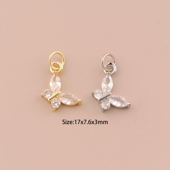 18K Gold Butterfly Charms,CZ Pave Minimalist Charms Pendants,Butterfly Charm for DIY Jewelry Making Supply