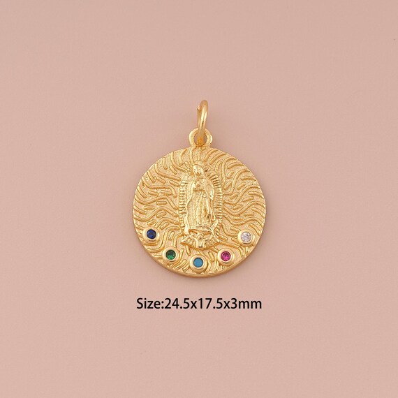 18K Gold Virgin Mary Charms,CZ Pave Minimalist Charms Pendants,Catholic Charm for DIY Jewelry Making Supply