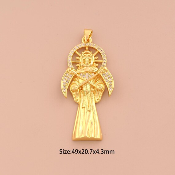 18K Gold Saint Death Charms,CZ Pave Saint Death Charms Pendants,Saint Death Charm for DIY Jewelry Making Supply