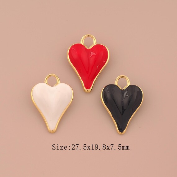 18K Gold Puffed Heart Charms,Enamel Love Charms Pendants,Heart Charm for DIY Jewelry Making Supply