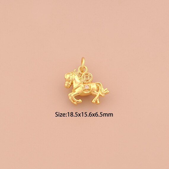 18K Gold Horse Charms,CZ Pave Animal Charms Pendants,Horse Charm for DIY Jewelry Making Supply