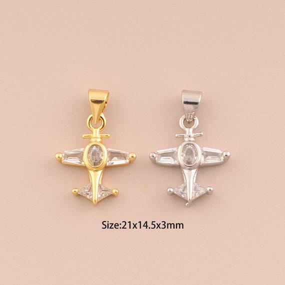18K Gold Airplane Charms,CZ Pave Airplane Charms Pendants,Airplane Charm for DIY Jewelry Making Supply