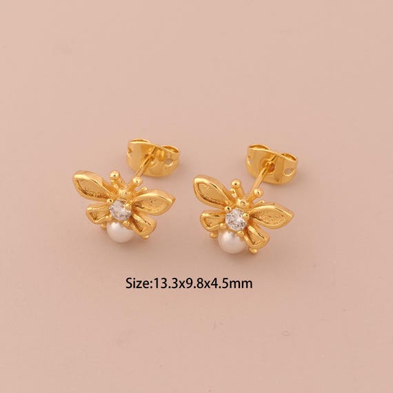 18K Gold Butterfly Stud Earrings,CZ Pave Insect Stud Earrings,Butterfly Stud Earrings,Hypoallergenic Stud Earrings,Gift for Her