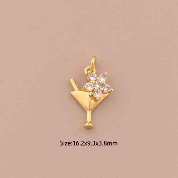 18K Gold Goblet Charms,CZ Pave Flower Charms Pendants,Goblet Charm for DIY Jewelry Making Supply