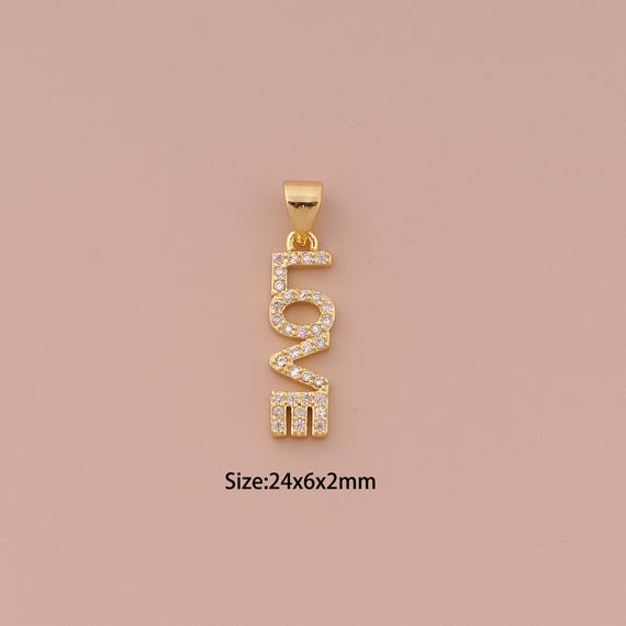 18K Gold LOVE Charms,CZ Pave Minimalist Charms Pendants,Letter Charm for DIY Jewelry Making Supply