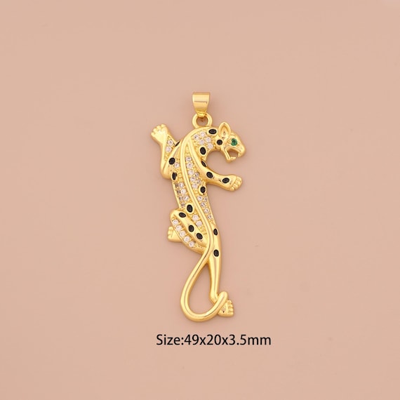 18K Gold Leopard Charms,CZ Pave Animal Charms Pendants,Leopard Charm for DIY Jewelry Making Supply