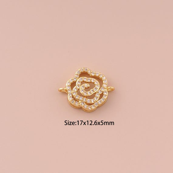 18K Gold Flower Connector,CZ Pave Minimalist Connector Charms,Flower Connector for DIY Jewelry Making Supply