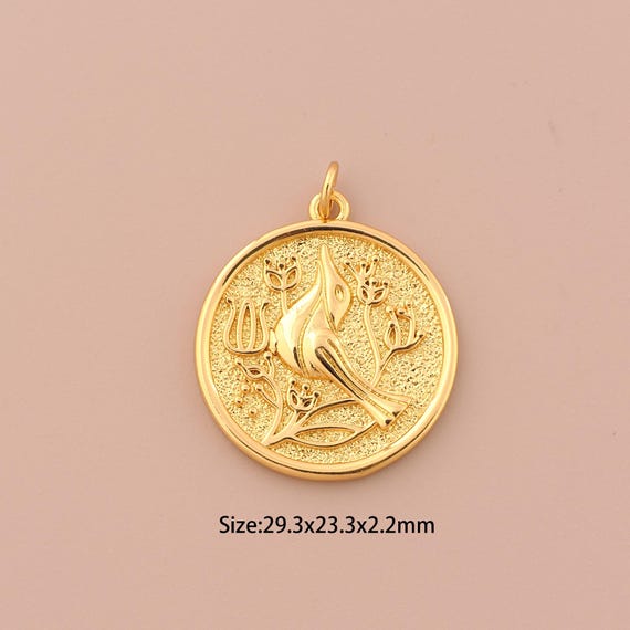 18K Gold Flower Charms,Bird Charms Pendants,Round Charm for DIY Jewelry Making Supply