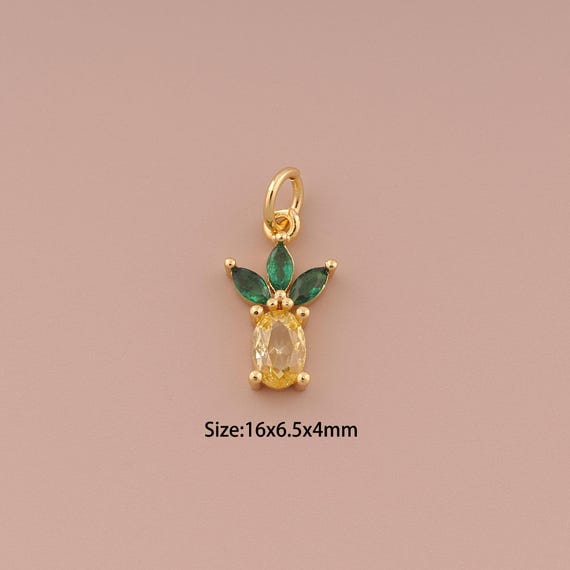 18K Gold Pineapple Charms,CZ Pave Minimalist Charms Pendants,Fruit Charm for DIY Jewelry Making Supply