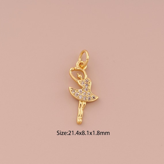 18K Gold Ballet Charms,CZ Pave Minimalist Charms Pendants,Dancer Charm for DIY Jewelry Making Supply