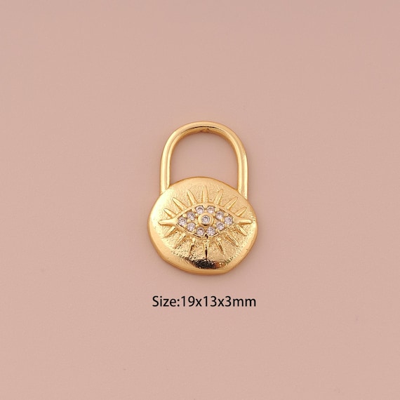 18K Gold Lock Charms,CZ Pave Minimalist Charms Pendants,Evil Eye Charm for DIY Jewelry Making Supply