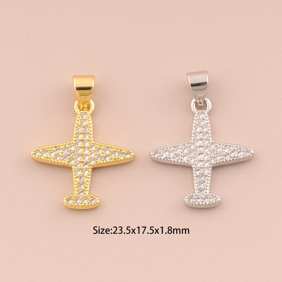 18K Gold Airplane Charms,CZ Pave Airplane Charms Pendants,Airplane Charm for DIY Jewelry Making Supply