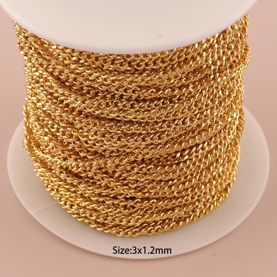 3.28 Feet 18K Gold Curb Chain,Special Chain,Semi-Finished Chain for DIY Jewelry Making Supply