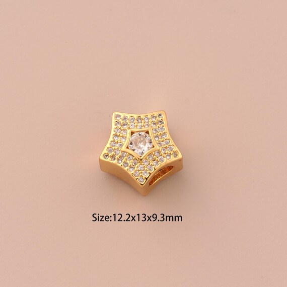 18K Gold Star Spacer Bead,CZ Pave Star Bead,Star Bead for DIY Jewelry Making Supply