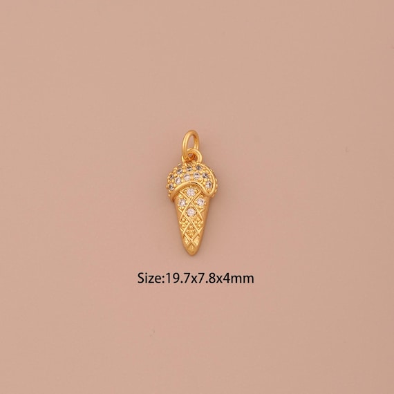 18K Gold Ice Cream Charms,CZ Pave Dessert Charms Pendants,Sweet Charm for DIY Jewelry Making Supply