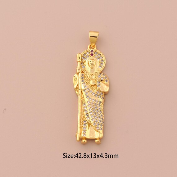 18K Gold St.Jude Charms,CZ Pave Religious Charms Pendants,Saint Jude Charm for DIY Jewelry Making Supply