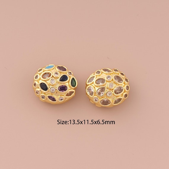 18K Gold Flat Spacer Bead,CZ Pave Minimalist Bead,Round Bead for DIY Jewelry Making Supply