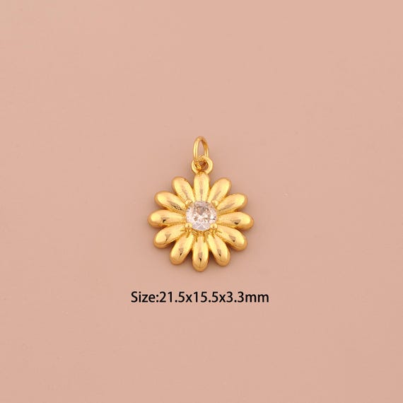 18K Gold Daisy Charms,CZ Pave Flower Charms Pendants,Daisy Charm for DIY Jewelry Making Supply