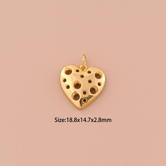 18K Gold Heart Charms,Minimalist Charms Pendants,Heart Charm for DIY Jewelry Making Supply