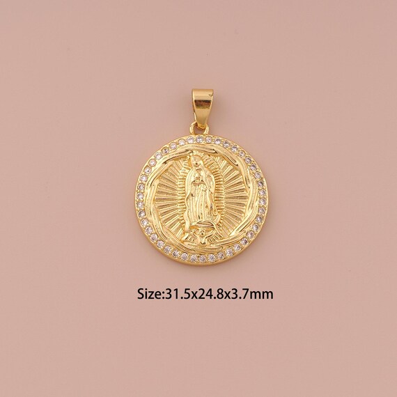 18K Gold Virgin Mary Charms,CZ Pave Minimalist Charms Pendants,Catholic Charm for DIY Jewelry Making Supply