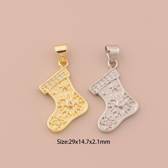 18K Gold Christmas Stockings Charms,CZ Pave Star Charms Pendants,Snowflake Charm for DIY Jewelry Making Supply