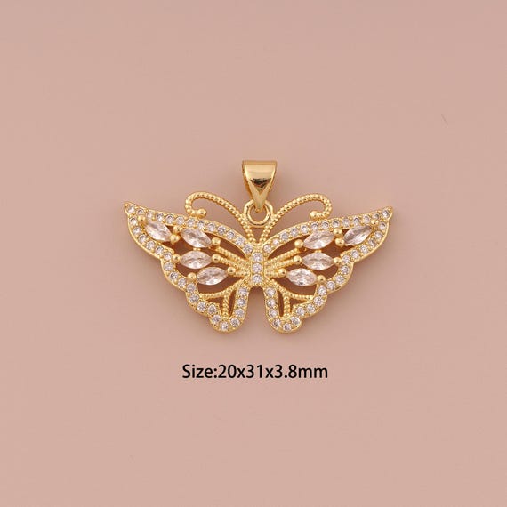 18K Gold Butterfly Charms,CZ Pave Minimalist Charms Pendants,Butterfly Charm for DIY Jewelry Making Supply