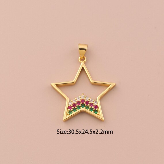 18K Gold Star Charms,CZ Pave Celestial Charms Pendants,Star Charm for DIY Jewelry Making Supply