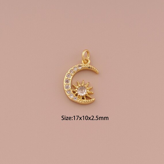 18K Gold Moon Charms,CZ Pave Minimalist Charms Pendants,Sun Charm for DIY Jewelry Making Supply